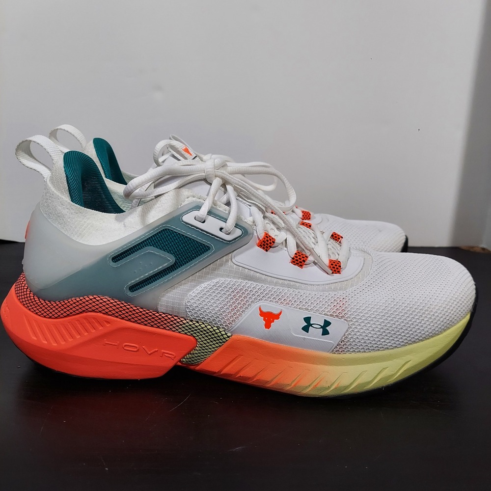 Under Armour Project Rock 5 Training Shoes Mens 13 White Orange 3025435-104